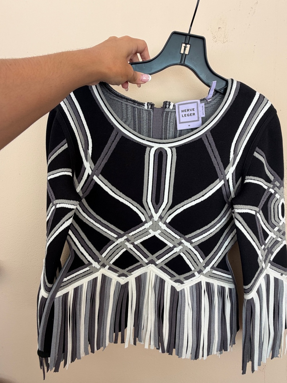 Herve Leger Black, Gray & White Top